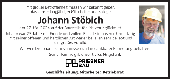 Traueranzeige von Johann Stöbich von OÖNachrichten
