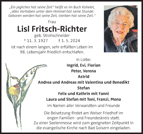 Traueranzeige von Lisl Fritsch-Richter von OÖNachrichten