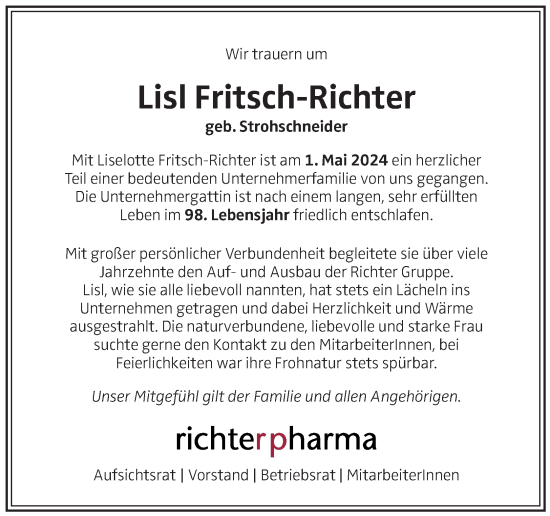 Traueranzeige von Lisl Fritsch-Richter von OÖNachrichten