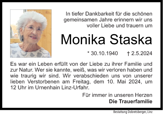 Traueranzeige von Monika Staska von OÖNachrichten