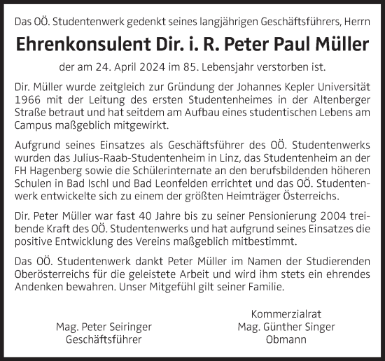 Traueranzeige von Peter Paul Müller von OÖNachrichten
