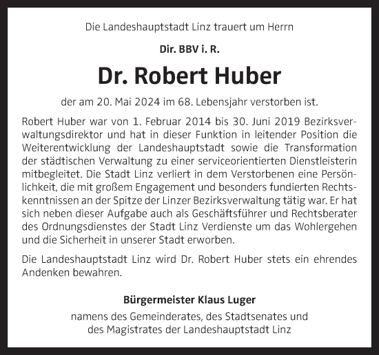 Traueranzeige von Robert Huber von OÖNachrichten