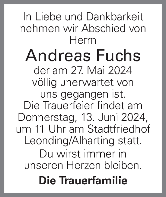 Traueranzeige von Andreas Fuchs von OÖNachrichten