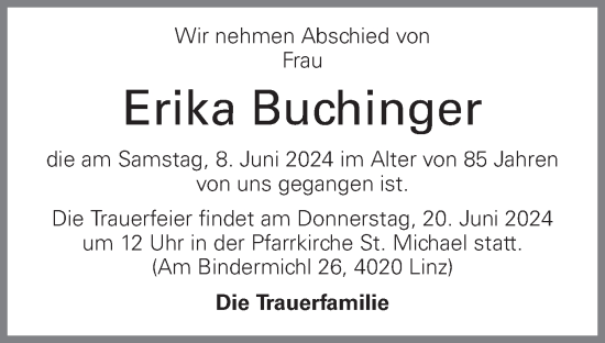 Traueranzeige von Erika Buchinger von OÖNachrichten
