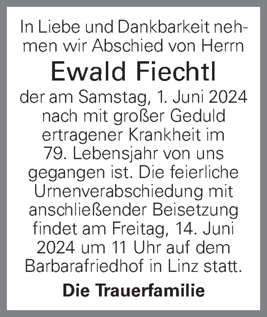 Traueranzeige von Ewald Fiechtl von OÖNachrichten