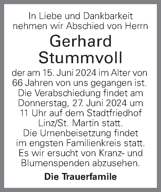 Traueranzeige von Gerhard Stummvoll von OÖNachrichten