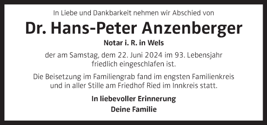 Traueranzeige von Hans-Peter Anzenberger von OÖNachrichten