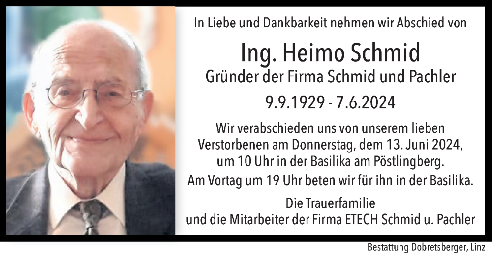  Traueranzeige für Heimo Schmid vom 10.06.2024 aus OÖNachrichten