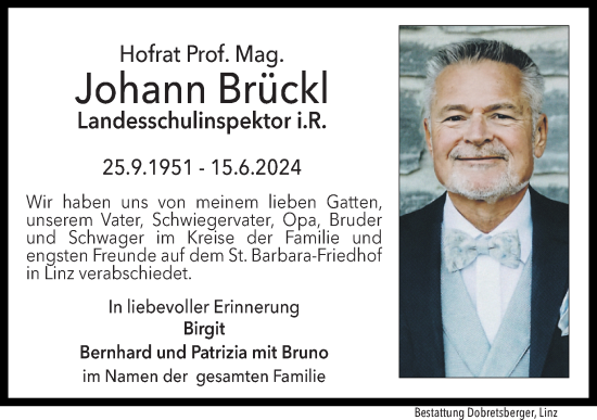 Traueranzeige von Johann Brückl von OÖNachrichten