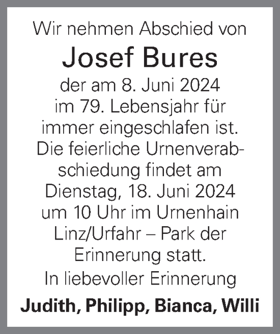 Traueranzeige von Josef Bures von OÖNachrichten