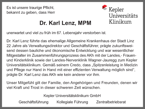 Traueranzeige von Karl Lenz von OÖNachrichten