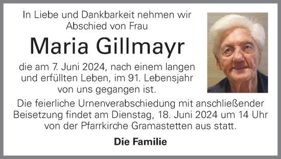Traueranzeige von Maria Gillmayr von OÖNachrichten