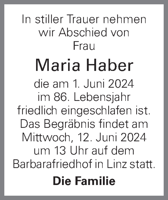 Traueranzeige von Maria Haber von OÖNachrichten