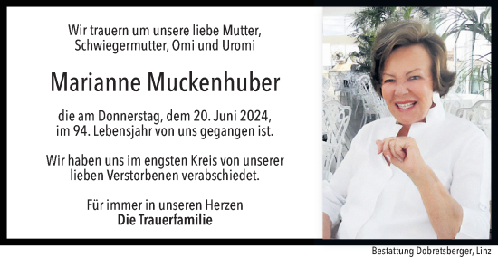 Traueranzeige von Marianne Muckenhuber von OÖNachrichten