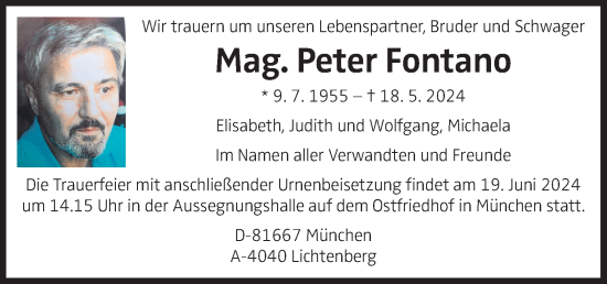 Traueranzeige von Peter Fontano von OÖNachrichten