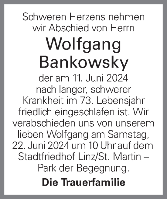 Traueranzeige von Wolfgang Bankowsky von OÖNachrichten