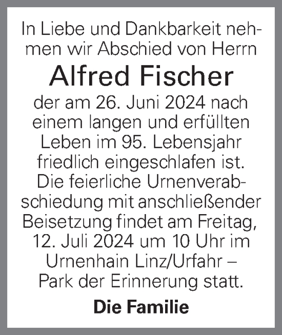 Traueranzeige von Alfred Fischer von OÖNachrichten