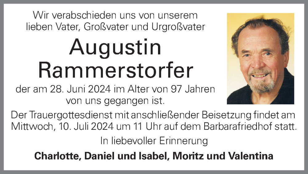  Traueranzeige für Augustin Rammerstorfer vom 05.07.2024 aus OÖNachrichten