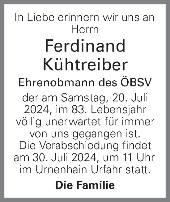 Traueranzeige von Ferdinand Kühtreiber von OÖNachrichten