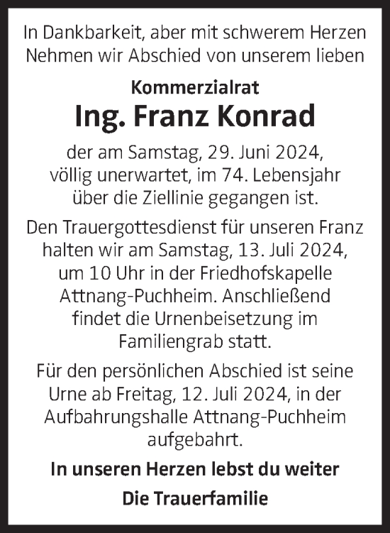 Traueranzeige von Franz Konrad von OÖNachrichten