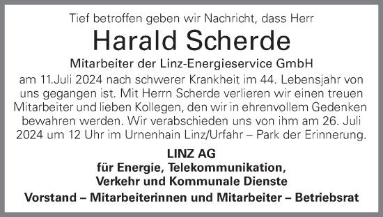 Traueranzeige von Harald Scherde von OÖNachrichten