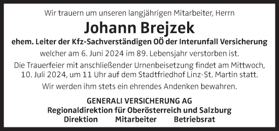 Traueranzeige von Johann Brejzek von OÖNachrichten