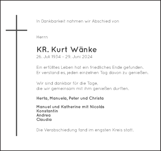 Traueranzeige von Kurt Wänke von OÖNachrichten