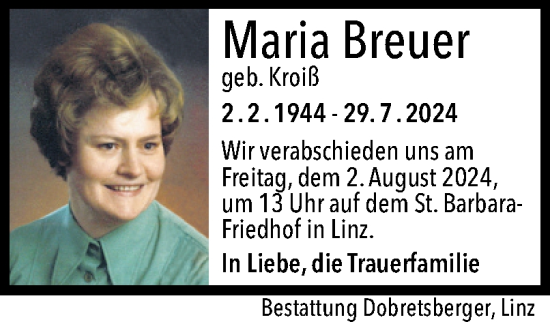 Traueranzeige von Maria Breuer von OÖNachrichten
