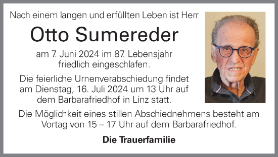 Traueranzeige von Otto Sumereder von OÖNachrichten