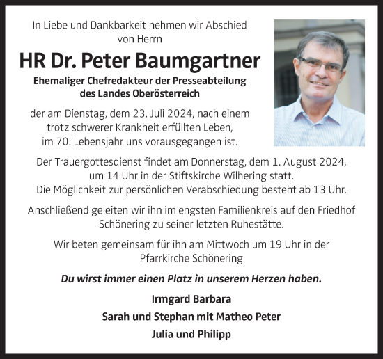 Traueranzeige von Peter Baumgartner von OÖNachrichten