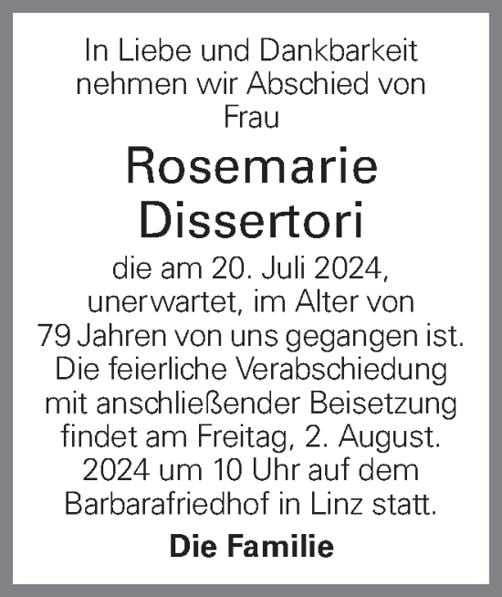Traueranzeige von Rosemarie Dissertori von OÖNachrichten