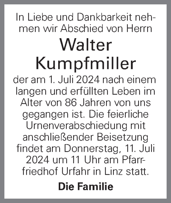 Traueranzeige von Walter Kumpfmiller von OÖNachrichten