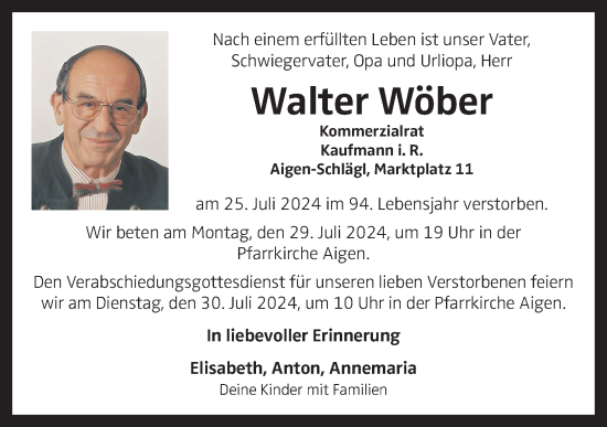 Traueranzeige von Walter Wöber von OÖNachrichten