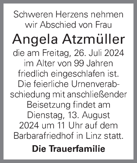 Traueranzeige von Angela Atzmüller von OÖNachrichten