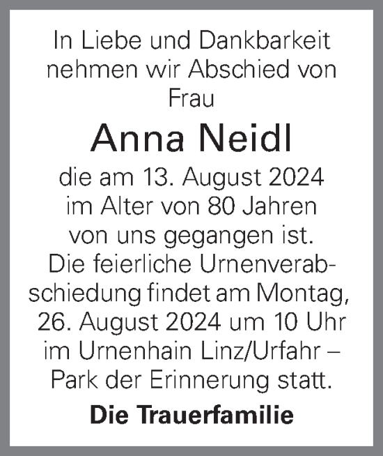 Traueranzeige von Anna Neidl von OÖNachrichten
