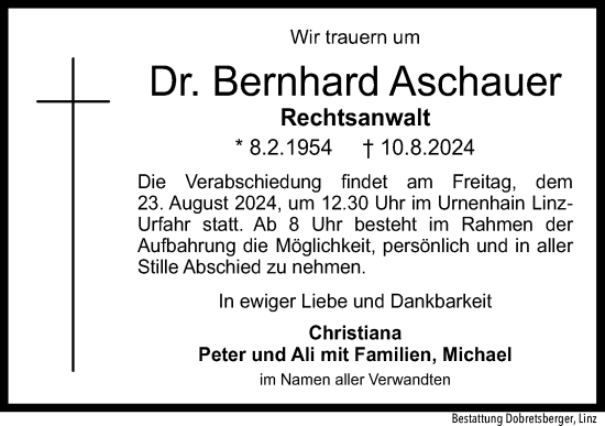 Traueranzeige von Bernhard Aschauer von OÖNachrichten