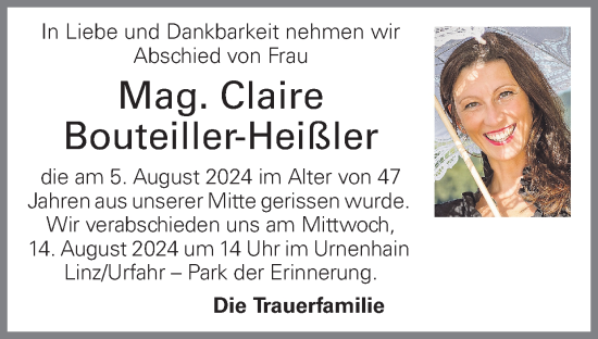 Traueranzeige von Claire Bouteiller-Heißler von OÖNachrichten