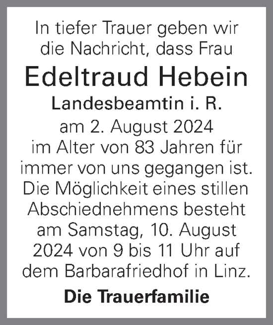 Traueranzeige von Edeltraud Hebein von OÖNachrichten