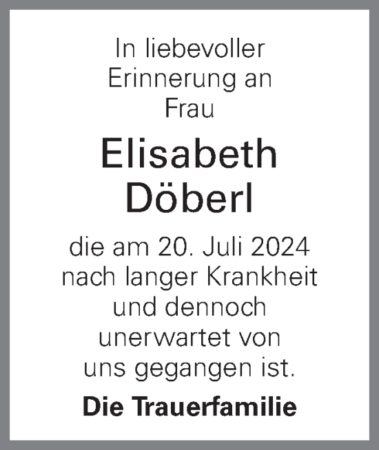 Traueranzeige von Elisabeth Döberl von OÖNachrichten