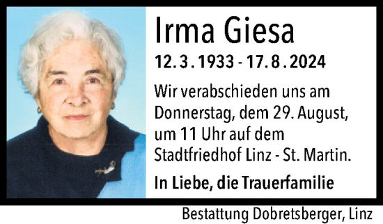 Traueranzeige von Irma Giesa von OÖNachrichten