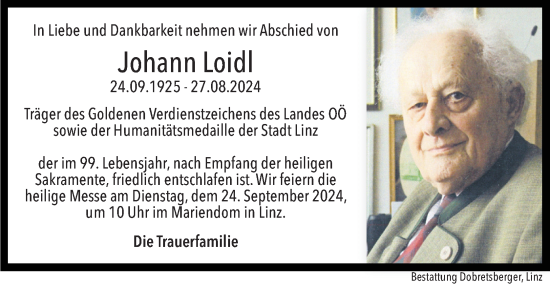 Traueranzeige von Johann Loidl von OÖNachrichten