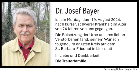Traueranzeige von Josef Bayer von OÖNachrichten