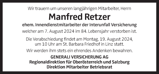 Traueranzeige von Manfred Retzer von OÖNachrichten