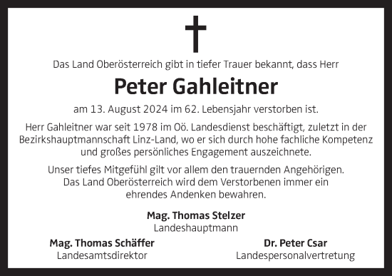 Traueranzeige von Peter Gahleitner von OÖNachrichten