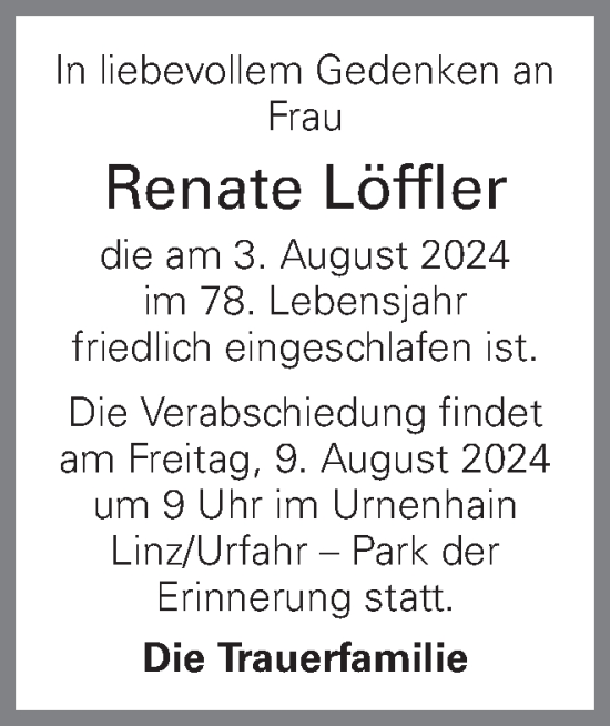 Traueranzeige von Renate Löffler von OÖNachrichten