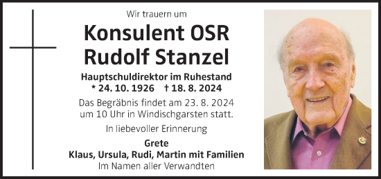 Traueranzeige von Rudolf Stanzel von OÖNachrichten