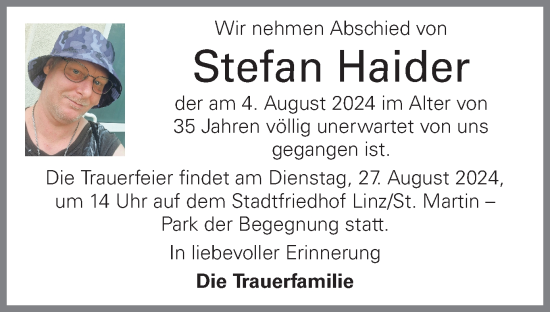 Traueranzeige von Stefan Haider von OÖNachrichten