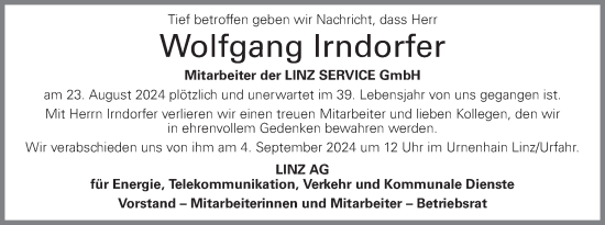 Traueranzeige von Wolfgang Irndorfer von OÖNachrichten