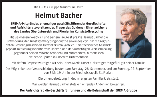 Traueranzeige von Helmut Bacher von OÖNachrichten
