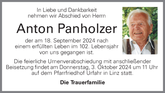 Traueranzeige von Anton Panholzer von OÖNachrichten